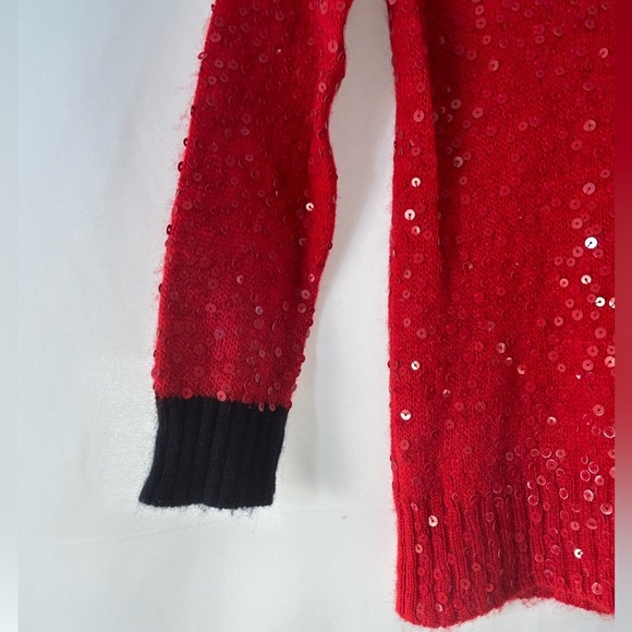 J.Crew Women’s Crew Neck Sweater Red Sequins and Blue Trim 3/4 Sleeves Small - Picture 2 of 8